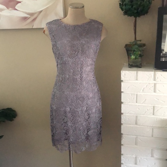 Ralph Lauren Evening Gray Lace Overlay Sheath Dress 6 - Picture 2 of 12